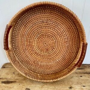 Round Rattan Tray. Woven Wicker Serving Platter, Basket. Home Decor